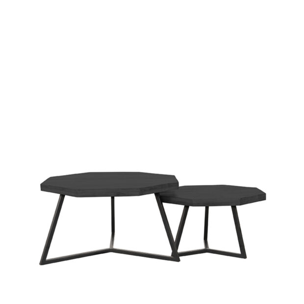 Salontafel Set Figure 70x70x40 Cm Zwart Mangohout Voorkant v2