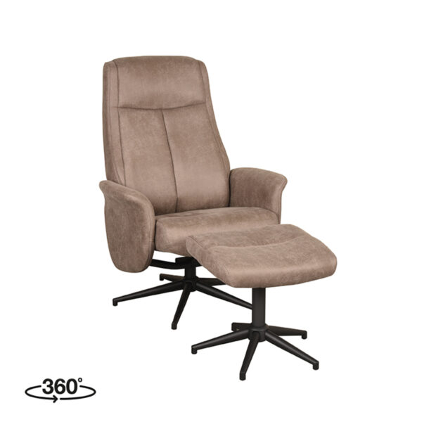 Relaxfauteuil Bergen Ottomane 77x76x105 Cm Taupe Micro Suede Perspectief 360 v2