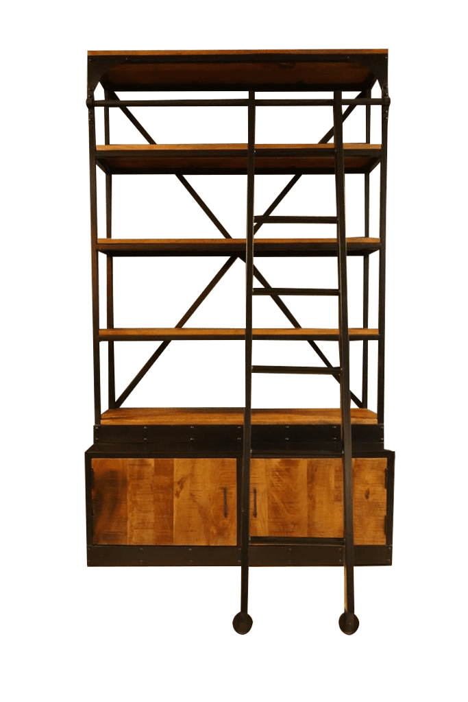 maaien Manhattan Commissie Industriële boekenkast van mangohout met ladder - Z&L