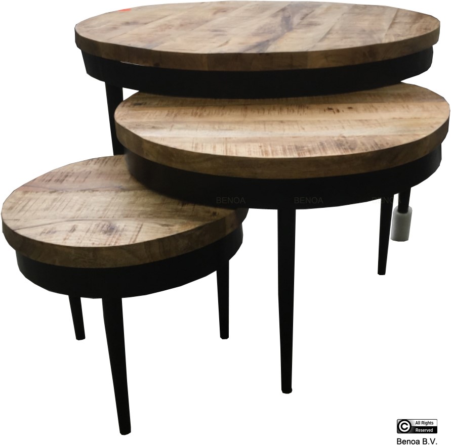 iron round coffee table 3cm top set of 3
