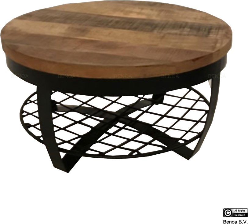 iron round coffee table wooden top iron shelf at base 65 iron stand black finish wood natural finish